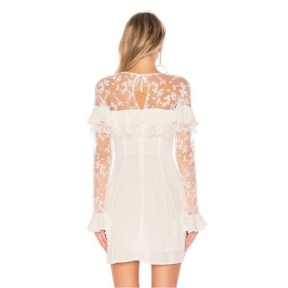 For Love & Lemons Rosebud Mini Dress White Lace Embroidered Sleeve Ruffle Size S - Picture 5 of 11